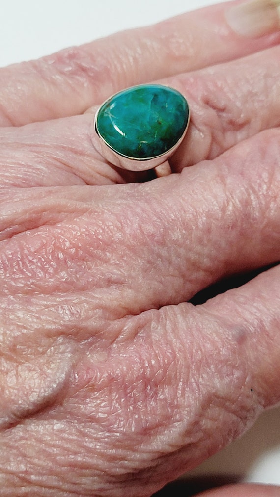 Size 7 Large Chrysocolla Sterling Silver Ring New… - image 4