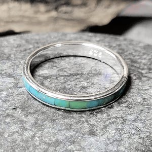 3mm Genuine Turquoise Sterling Silver Eternity Stacking Band Ring Wedding Ring New Vintage Wholesale Calming