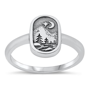 Moon and Mountain Sterling Silver Ring Forest New Vintage Wholesale
