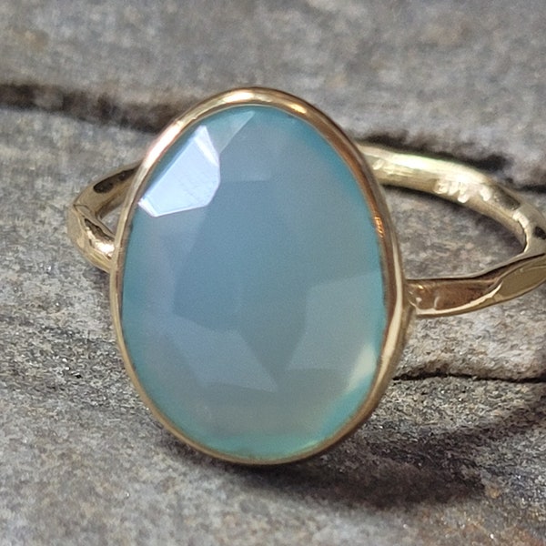 Blue Chalcedony Vermail Gold Plated Sterling Silver Ring New Vintage Wholesale