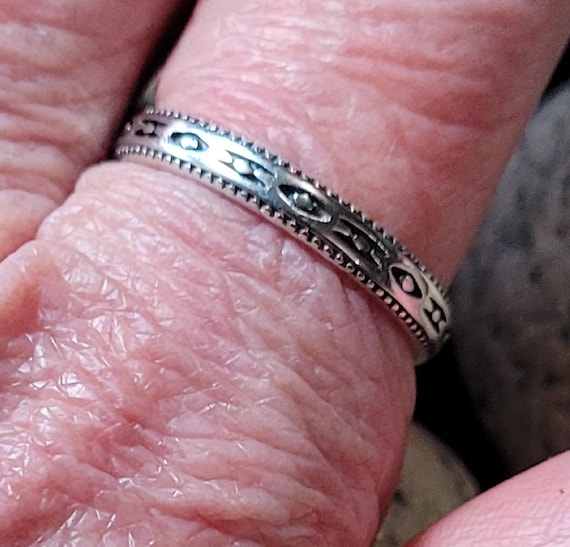 Thin Aztec Sterling Silver Stacking Ring  New Vin… - image 5