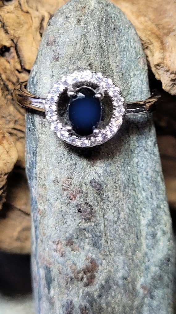 Size 7 Genuine Blue Sapphire and Cz Sterling Silve