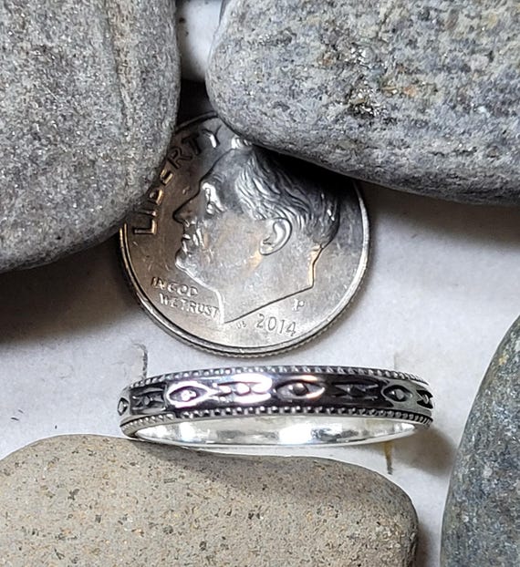 Thin Aztec Sterling Silver Stacking Ring  New Vin… - image 3