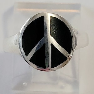 Sterling Silver and Onxy Peace Sign Ring Size New Vintage Wholesale