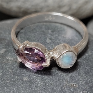Amethyst and Rainbow Moonstone Sterling Silver Ring New Vintage Wholesale
