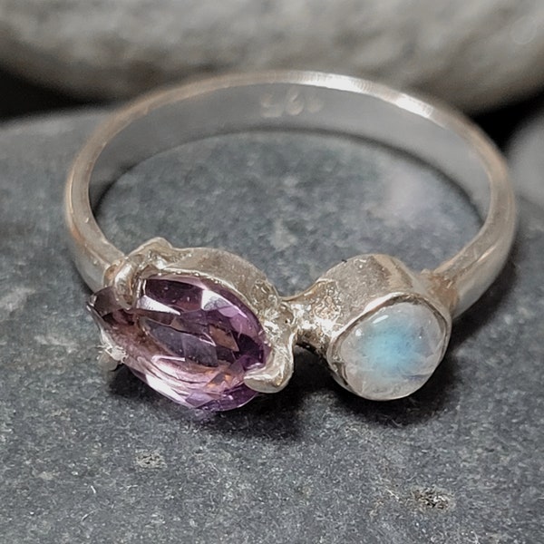 Amethyst and Rainbow Moonstone Sterling Silver Ring New Vintage Wholesale