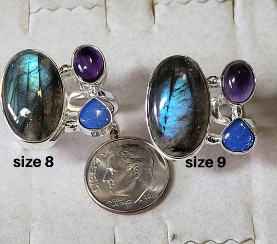 Labradorite Opal and Amethyst Sterling Silver Rin… - image 7
