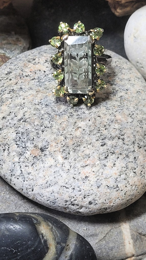 Size 8 Hand Carved Green Amethyst and Peridot Blac