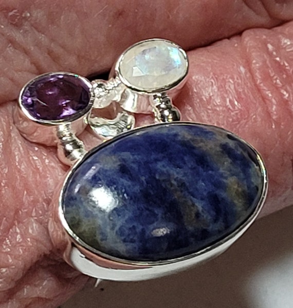Sodalite Amethyst and Rainbow Moonstone Sterling … - image 4