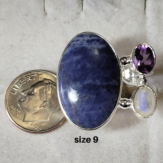 Sodalite Amethyst and Rainbow Moonstone Sterling … - image 6