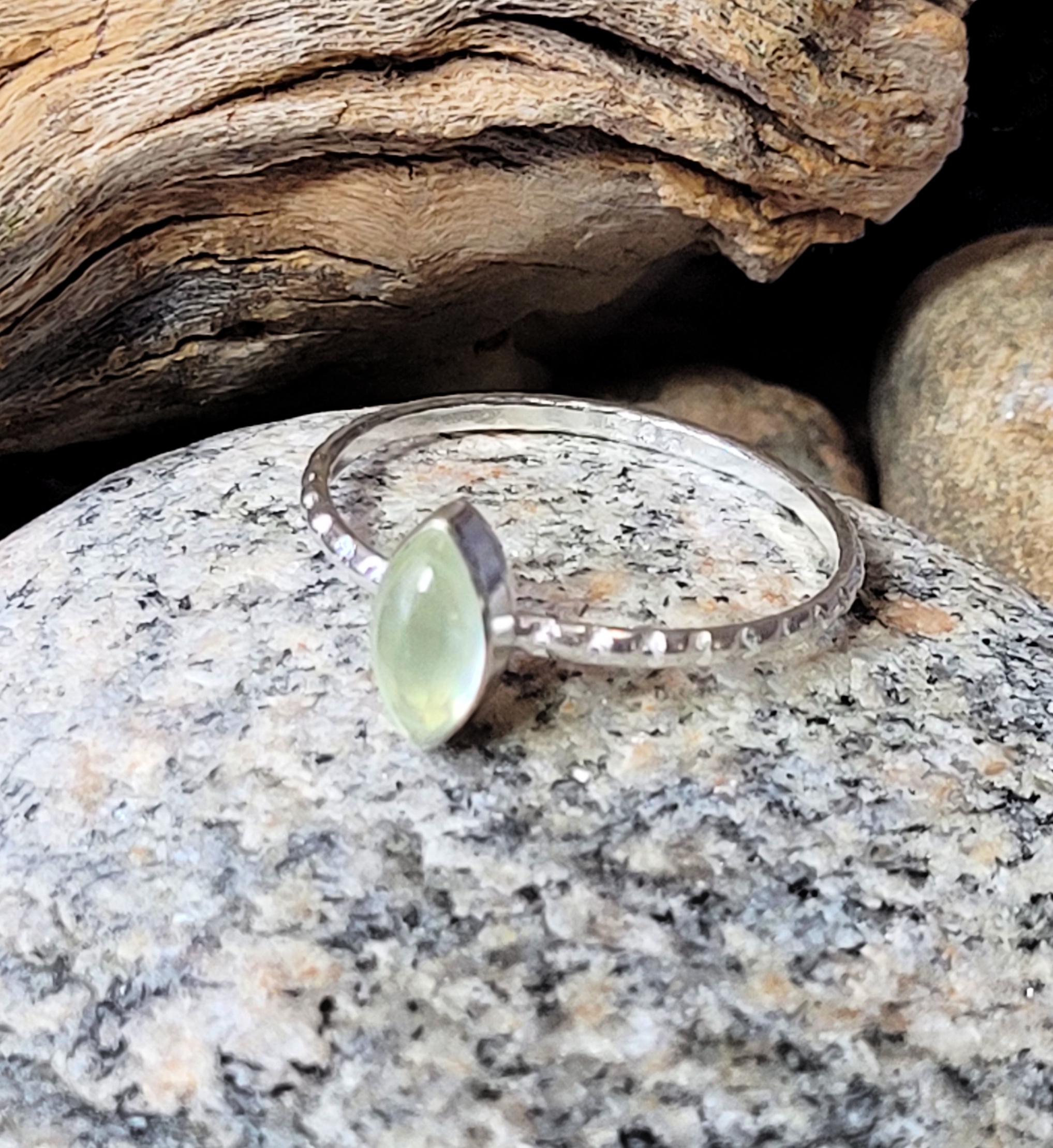 Delicate Genuine Prehnite Sterling Silver Ring  New Vintage Wholesale Stone of Magic Healing and Happiness
