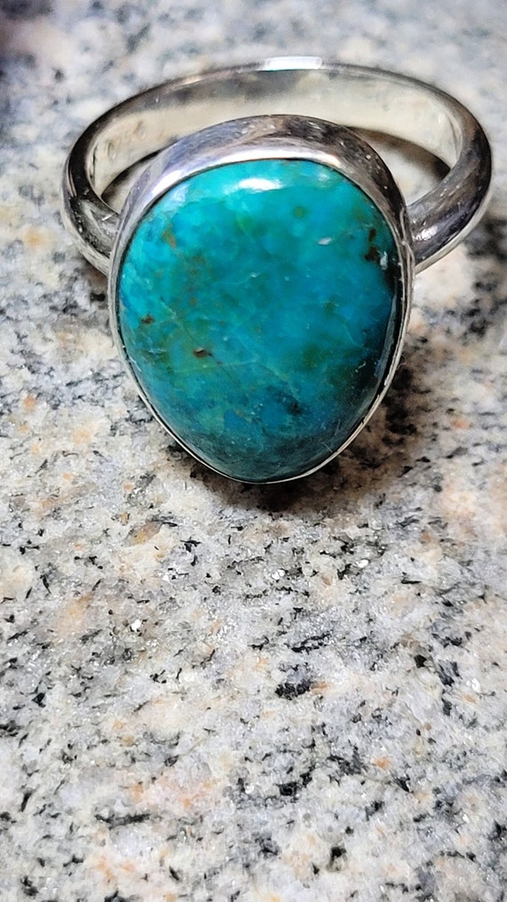 Size 7 Large Chrysocolla Sterling Silver Ring New… - image 1