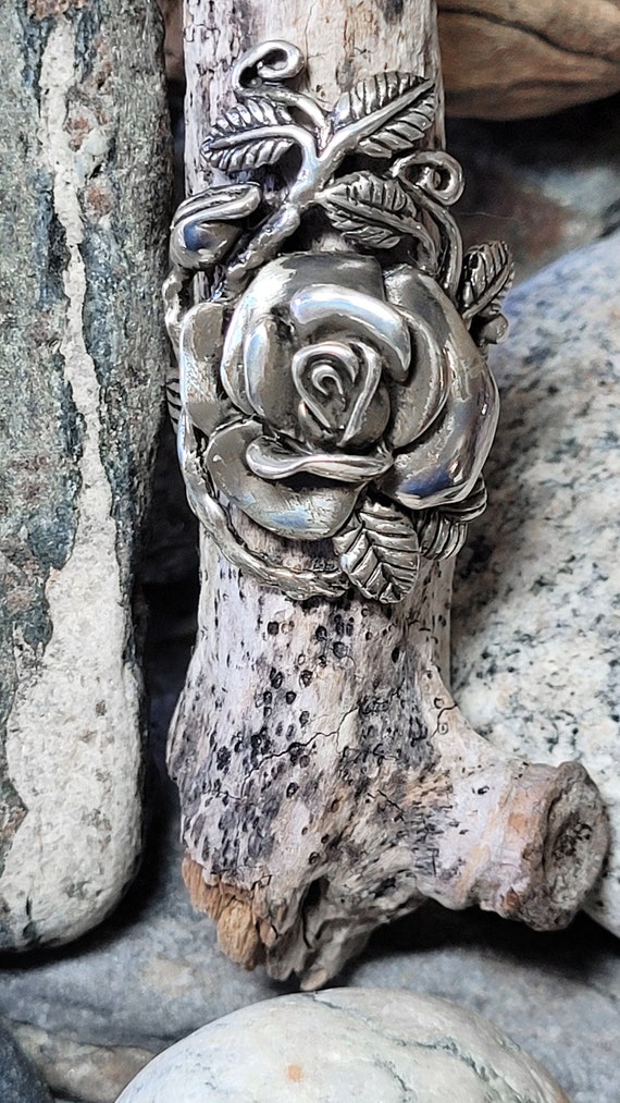 Huge Victorian Sterling Silver Rose Ring  New Vin… - image 1