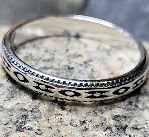Thin Aztec Sterling Silver Stacking Ring  New Vin… - image 2