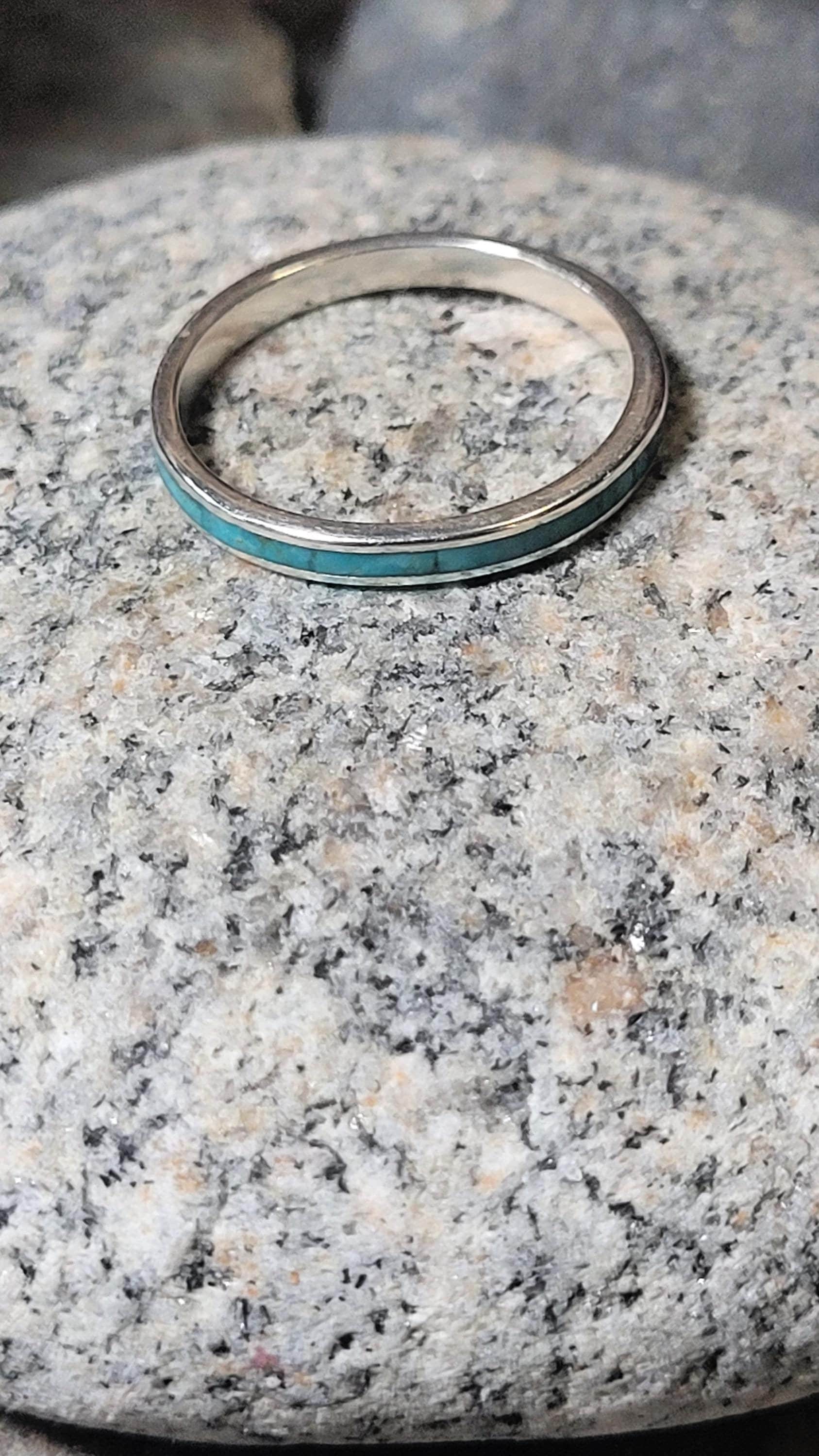 2mm Genuine Turquoise Sterling Silver Stacking Band Ring New Vintage Wholesale Calming
