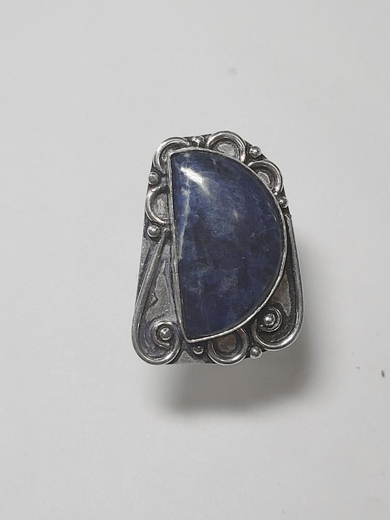 Huge Size 10 Sodalite and Sterling Silver Ring Si… - image 1
