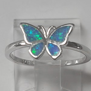 Bague papillon en opale bleue et argent sterling New vintage