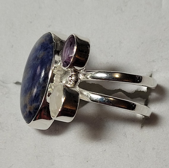 Sodalite Amethyst and Rainbow Moonstone Sterling … - image 2