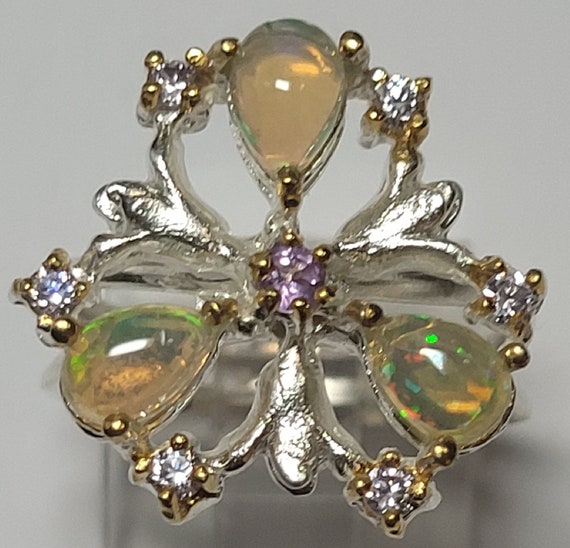 Size 7 Gold Plated Sterling Silver Ethiopian Opal… - image 2