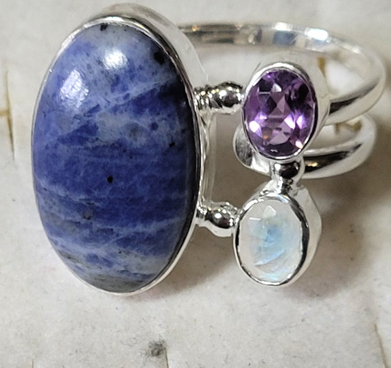 Sodalite Amethyst and Rainbow Moonstone Sterling … - image 5