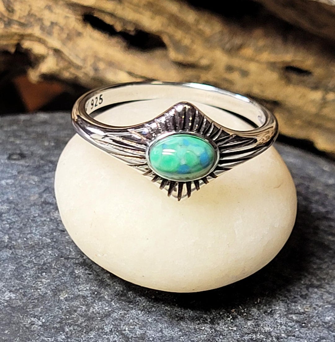 アクセサリー Turquoise Inly Silver925 Vintagering Vintage Sterling Silver 925 Chunky Inlay Green Turquoise