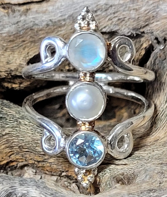 Size 9 Sterling Silver Sterling Silver Ring Rainb… - image 2