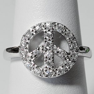 Sterling Silver and Cubic Zirconia Peace Sign Ring New Vintage Wholesale