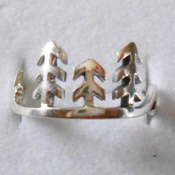 Size 6 Mountain Range Waves Trees Sterling Silver Ring New Vintage Wholesale  Hiking Skiing Climbing Thumb Ring Men's