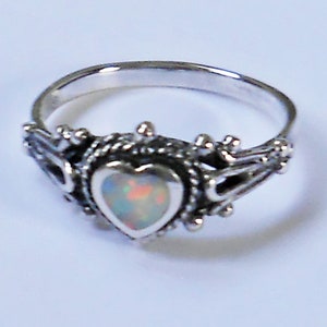 White Opal Filigree Heart Sterling Silver Ring New Vintage Wholesale