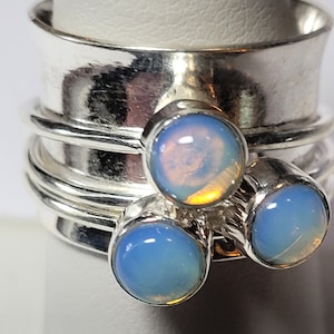 Size 5 to 12 Opalite and Sterling Silver Spinner Ring New Vintage Wholesale