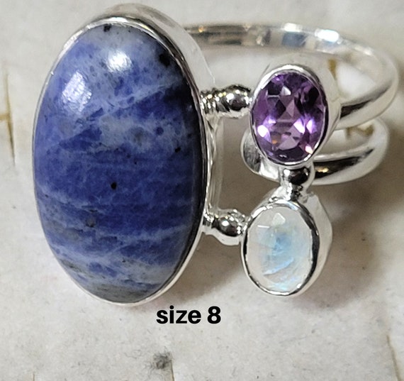 Sodalite Amethyst and Rainbow Moonstone Sterling … - image 7