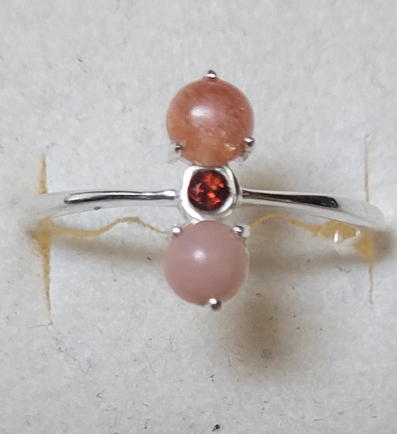 Dainty Sunstone Garnet and Pink Opal Sterling Silv