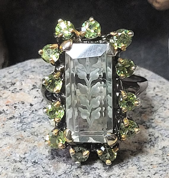 Size 8 Hand Carved Green Amethyst and Peridot Bla… - image 2