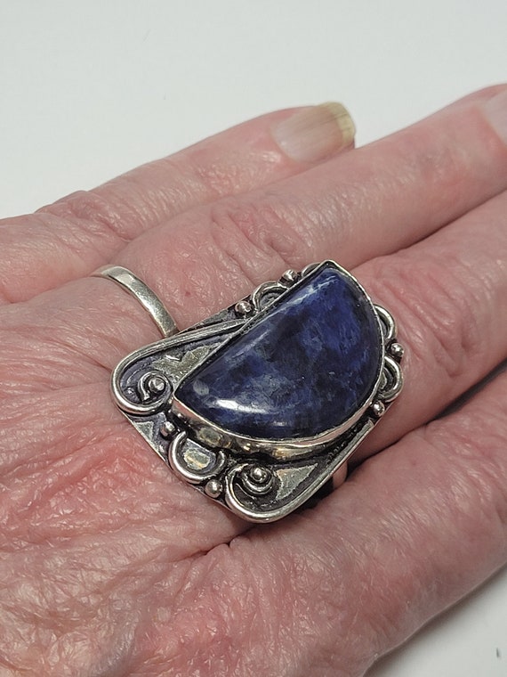 Huge Size 10 Sodalite and Sterling Silver Ring Si… - image 4