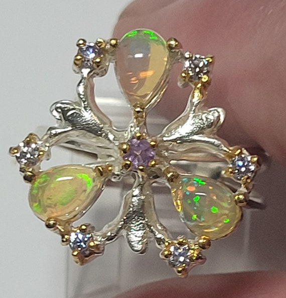 Size 7 Gold Plated Sterling Silver Ethiopian Opal… - image 3