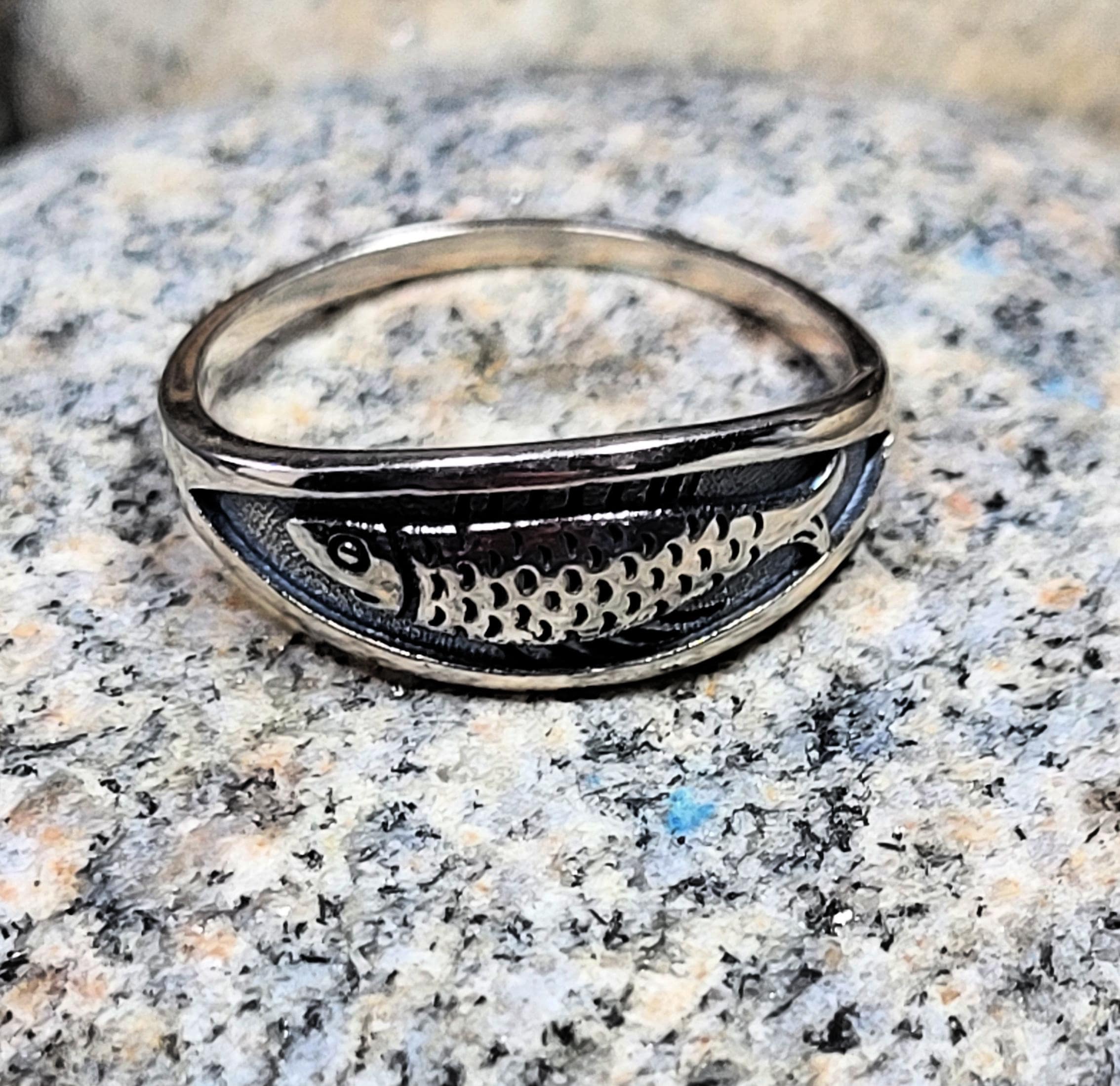 Bague Réglable En Argent Massif Ou Vermeil - Motif Poisson (truite Ou Saumon) - Taille Adaptable 49 Et Plus