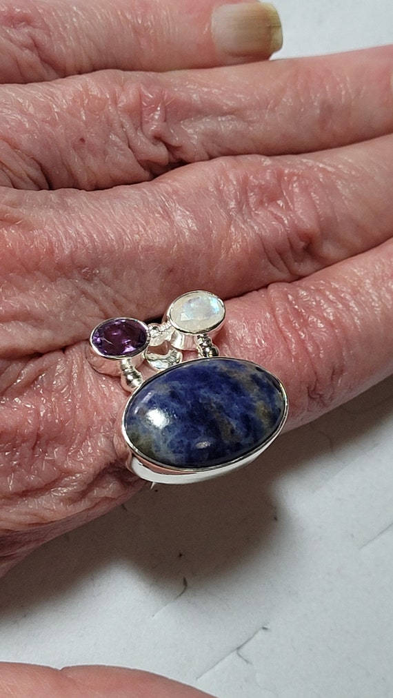 Sodalite Amethyst and Rainbow Moonstone Sterling … - image 3