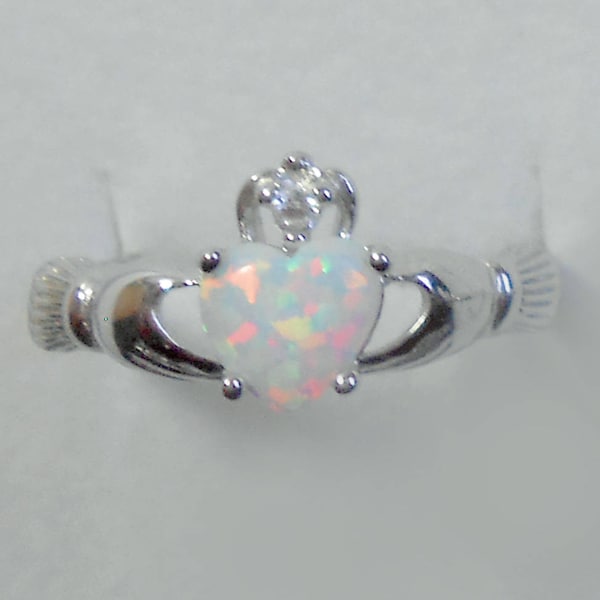 White Opal Celtic Claddagh Sterling Silver Ring Size New Vintage Wholesale Wedding Band