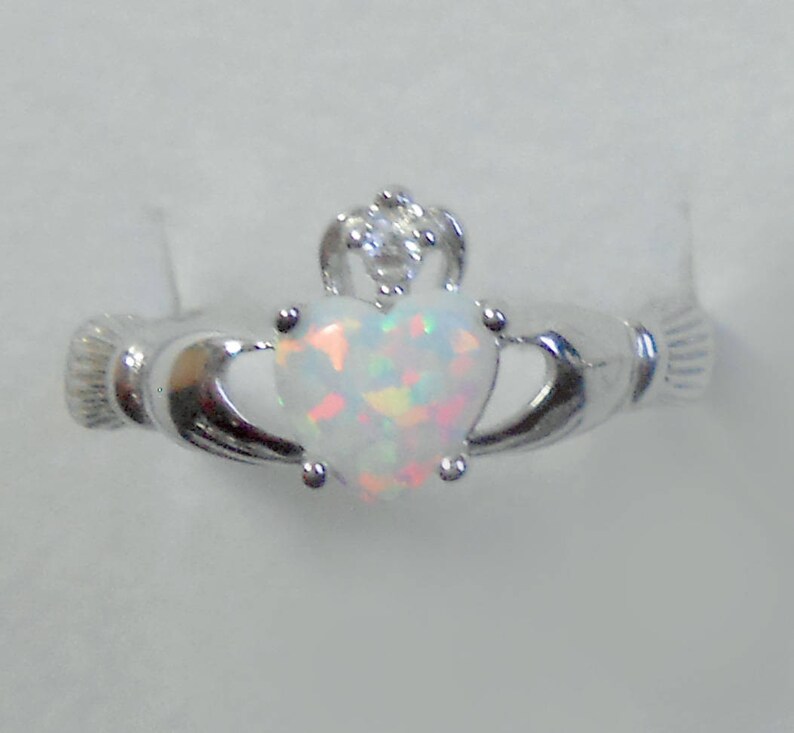 Size 8 White Opal Filigree Heart Sterling Silver Ring New Vintage Wholesale