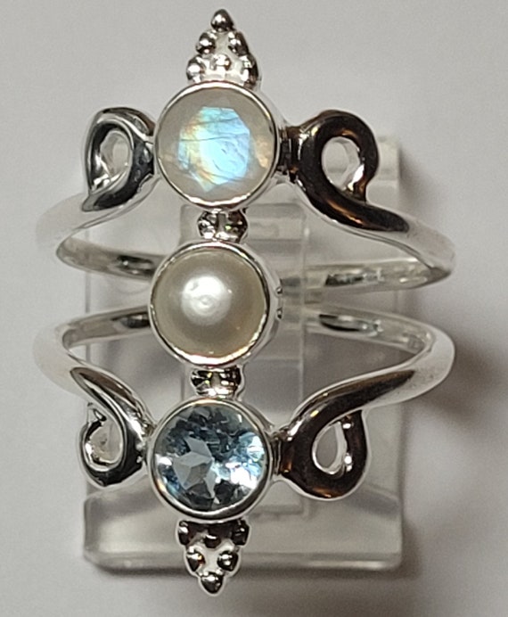 Size 9 Sterling Silver Sterling Silver Ring Rainb… - image 4