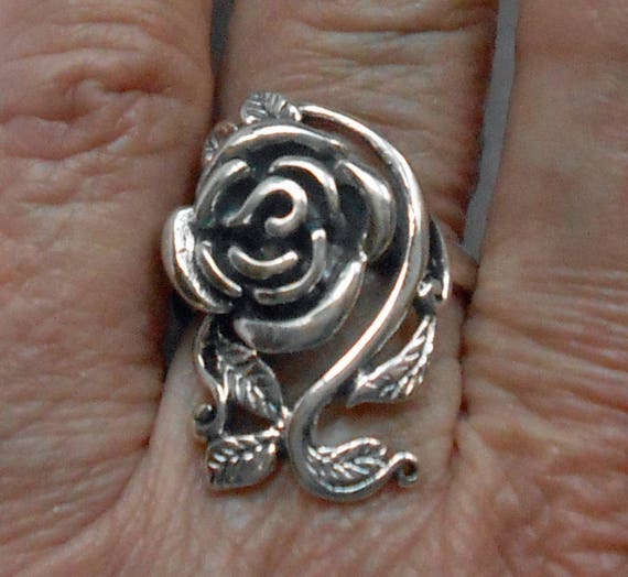 Huge Victorian Sterling Silver Rose Ring  New Vin… - image 3