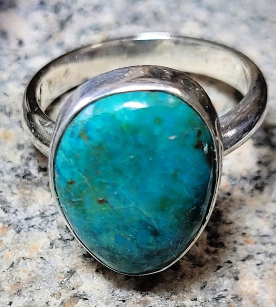 Size 7 Large Chrysocolla Sterling Silver Ring New… - image 2