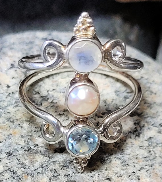 Size 9 Sterling Silver Sterling Silver Ring Rainb… - image 3