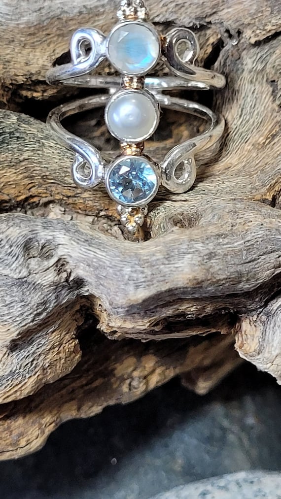 Size 9 Sterling Silver Sterling Silver Ring Rainb… - image 1