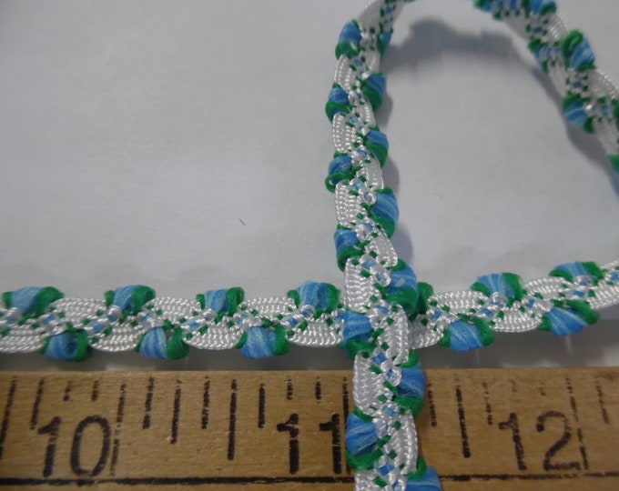 LAST! Fancy Wavy Braid~Looped Edges~Blue/Green/White~3/8"~BTY