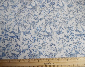 Small Scale Blue Bird Toile~Blue/White~Cotton Lawn~Custom Printed~11"x27"~Doll Fabric