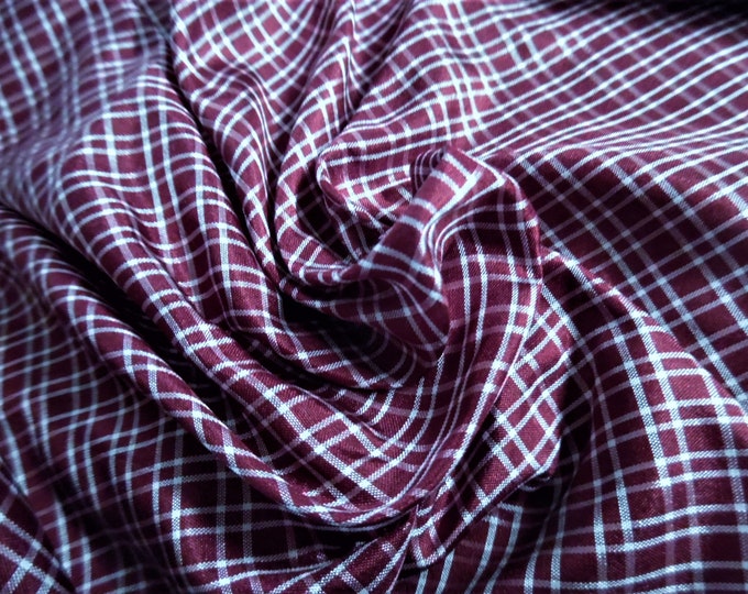 Wine and White Plaid Tissue Taffeta~9"x22"~Great 4 Miniatures~Small dolls~All dolls!