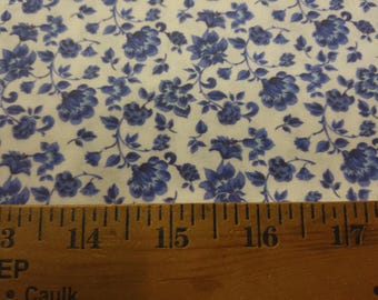 LAST PC! Small Floral~Shades Blue/White~Custom Printed~12"x27"~Doll Fabric~Miniatures