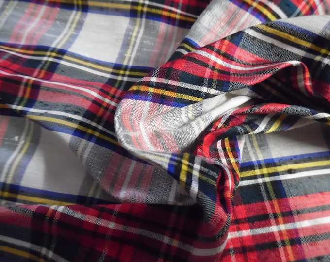 Silk Shantung~Tartan Plaid~Red & White~14"x44"~Doll Fabric