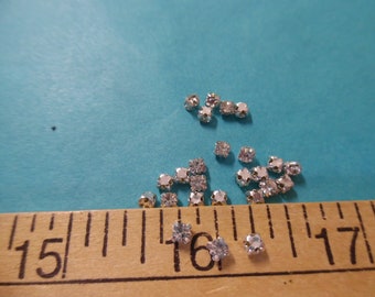Tiny rhinestone buttons/embellishments~Silver Setting~3MM~Set of 40~Dolls~Flapper
